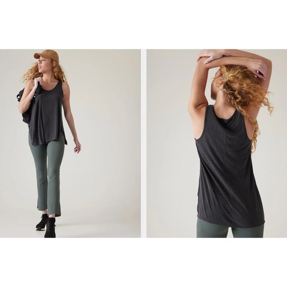 Athleta Relaxed Ribbed Tank Top Sleeveless Black/Charcoal Gray 2X - Picture 2 of 12